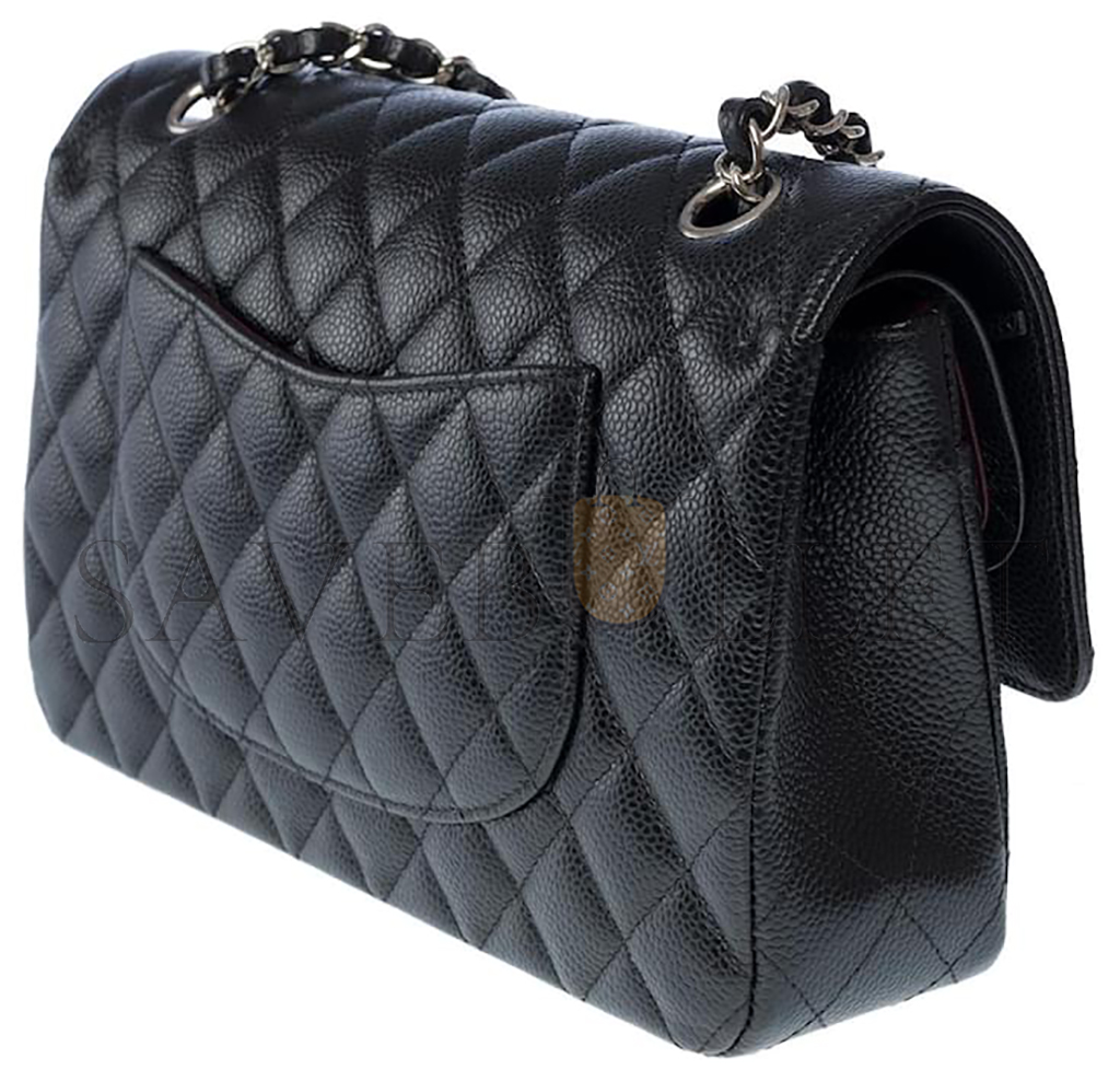 CHANEL MASTER CLASSIC FLAP MEDIUM BLACK COWHIDE CAVIAR SILVER BUCKLE A01112 (25.5*15.5*6.5cm)